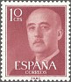 Spain 1955 General Franco 10 CTS Purple Red Edifil 1143. Spain 1955 Franco. Uploaded by susofe
